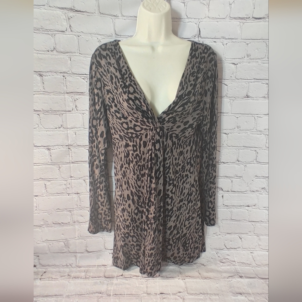 Soma Live Lounge Leopard Print Grey Black Tunic Top M